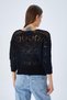 6859 Women's Boat Neck Openwork Seasonal Knitwear Sweater Black - 6