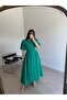 Green Tie Waist Watermelon Sleeve Linen Dress - 4