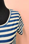 Navy Blue Striped Crew Neck Women's Basic T-Shirt - 2