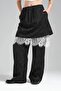 Women's Woven Fabric Lace Garnished Two Piece Design Skirt Pants - 4