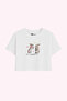 Women's Semi Crop Oversize T-Shirt - Cute Rabbit Printed T-Shirt - 3