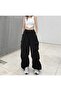 Black Elastic Waist Baggy Pants with Cargo Pocket Detail