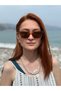 Brand Model Women's Sunglasses with Brown Glass with Transparent Bronze Cat Eye Frame