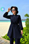 Sequin Detail Full Covered 2-Piece Hijab Swimsuit - Navy Blue - 4