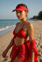 Red Visor Hill Outdoor Hat with Extension - Sunscreen Stylish Headgear Spk13