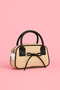 Women's Black Canvas Bow Leather Detailed Hand and Shoulder Bag Small Size