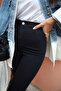 Black High Waist Skinny Fit Jeans Lycra Pocketless Front Trousers - 2