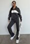 Charcoal Mock Neck Zip-Up Striped Tracksuit Set MG2216