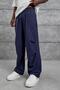 Men's Sweatpants Fabric with Pleated Legs Navy Blue Oversize Parachute Loose Fit
