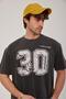 Men's T-Shirt 30 Number Washed Smoked Oversize Printed Crew Neck Thick Cotton Fabric - 6