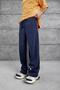 Men's Sweatpants with Stitched Bottoms, Navy Blue, Oversize, Baggy, Loose Fit, 3 Yarns, Without Piping