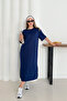 Women's Navy Blue Modal Fabric Slit Oversize Dress - 4