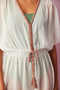 White Collar Braided Kaftan with Knitted Detail - 3