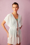 White Collar Braided Kaftan with Knitted Detail - 4
