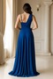 V Neck One Shoulder Colorful Patterned Tulle Evening Dress - 2