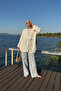 Women's White Flam Linen Kimono with Tie Detail - 4