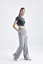 Women's Gray High Waist Pleated Draped Wide Leg Pants with Elastic Back - 3