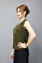 V-Neck Shoulder Pleated Sleeveless Blouse-Khaki - 3501100 - 2