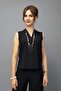 V-Neck Shoulder Pleated Sleeveless Blouse-Black - 3501100