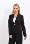 Plus Size - Collared Single Button Jacket-Black