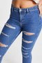 Ripped Blue High Waist Skinny Fit Jean Lycra Front Pocketless Leggings Pants - 2