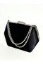 Women's Satin Black Evening Dress Clutch Chain Strap Hand Wedding Engagement Night Shoulder Bag - 3