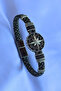Genuine Leather Men's Bracelet Made with Compass Figure Zircon Stone Handcrafted