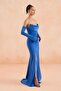 Indigo Gloves Slit Crepe Evening Dress - 3