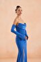 Indigo Gloves Slit Crepe Evening Dress - 5