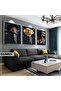 Amazing | Black&Gold Set Macro Manolya Combination | Framed Glass Table 3 Pieces Vertical
