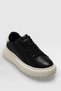 Genuine Leather Lace-Up Casual Sneaker Black-White