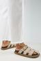 Brancato Women's Genuine Leather Buckle Banded Sabo Beige Slippers - 7