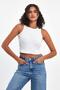 Ribbed White Crop Halter Neck Zero Sleeve Cotton 3-Piece Women's Tank Top - 2