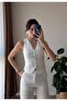 Women's White Embroidered Trousers Vest Set - 2
