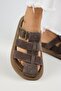 Brancato Women's Genuine Leather Buckle Banded Sabo Brown Slippers - 6