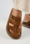 Brancato Women's Genuine Leather Buckle Banded Sabo Tan Slippers - 6