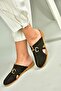 U944150403 Black Genuine Leather Closed Front Women's Slippers