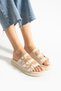 Beige Vegan Leather Three Buckle Gold Detailed Women's Slippers |   Stylish Summer Model with Orthopedic Soles - 3