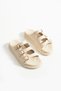 Beige Vegan Leather Three Buckle Gold Detailed Women's Slippers |   Stylish Summer Model with Orthopedic Soles - 2