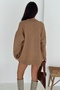 Women's Camel Wide Fit Standard Size Double Pocket Button Detailed Off Shoulder Oversize Knitwear Cardigan - 7