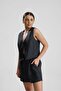 Clodi̇a Double Linen Suit with Front Tie Detail Vest Top Shorts - 3