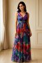 Double-Breasted Neck Fitted Waist Tulle Maxi Evening Dress