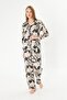 Women's 100% Cotton Woven Milk Coffee Flower Pattern Shirt Collar Button-Through Pocket Pajamas Set - 4