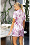 Women's Pink Patterned Short Sleeve Satin Shorts Pajama Set Comfortable and Stylish 2-Piece Set - 3