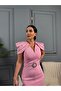 Women's Imported Scuba Fabric Stone-Decorated Shoulder Detail Belted Lined Special Design Dress - 3