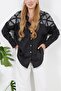 Women's Black Robe Foil Printed Oversized Shirt with Pocket Detail - 5
