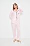 Women's 100% Cotton Luxury Viscose Oversize Shirt Collar Buttoned Striped Pink-Piped Pajama Set - 5