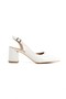 Women's White Patent Leather Short Thick Heeled Stiletto Asymmetrical Strap Shoes - Verlik - 4