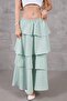 Women's Mint Flounced Layered Elastic Waist Kupra Lined Crepe Skirt Suitable for Hijab - 7