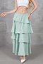 Women's Mint Flounced Layered Elastic Waist Kupra Lined Crepe Skirt Suitable for Hijab - 5